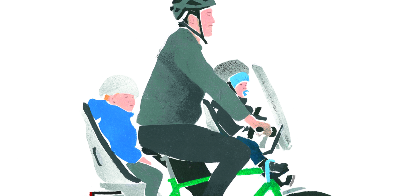Familienvater auf rad mit Kindersitz: Sind die Wege für die Kleinsten gut, sind sie für alle gut.