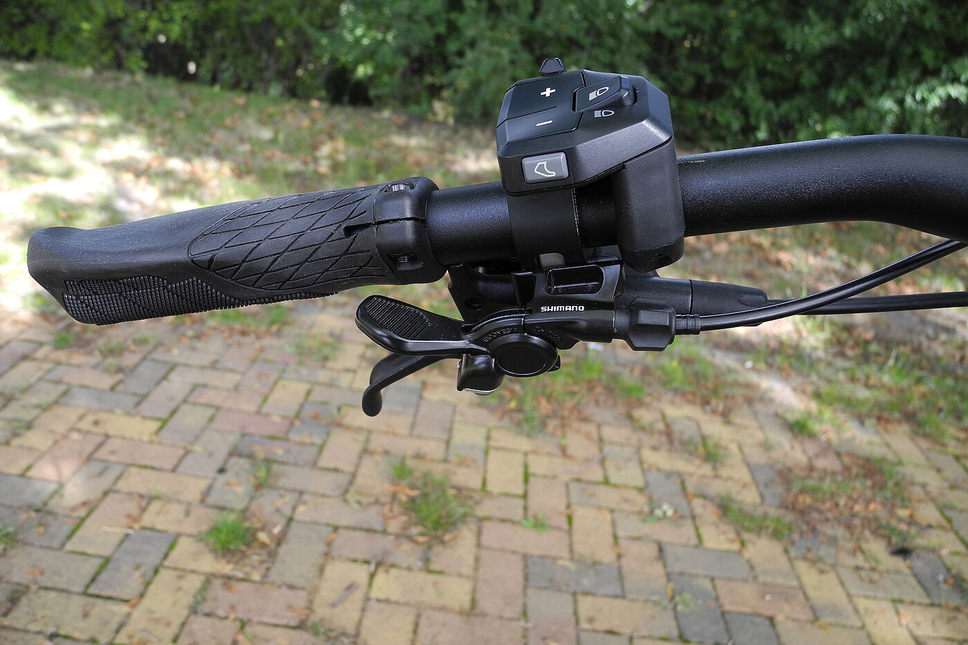 Pinion Schalttaster Großaufnahme der Fernsteuerung des Bulls Vuca Evo FSX 1.